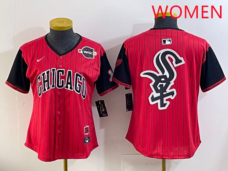 Women Chicago White Sox Blank Red Stripe Joint Name Nike 2025 MLB Jersey style 24->women mlb jersey->Women Jersey
